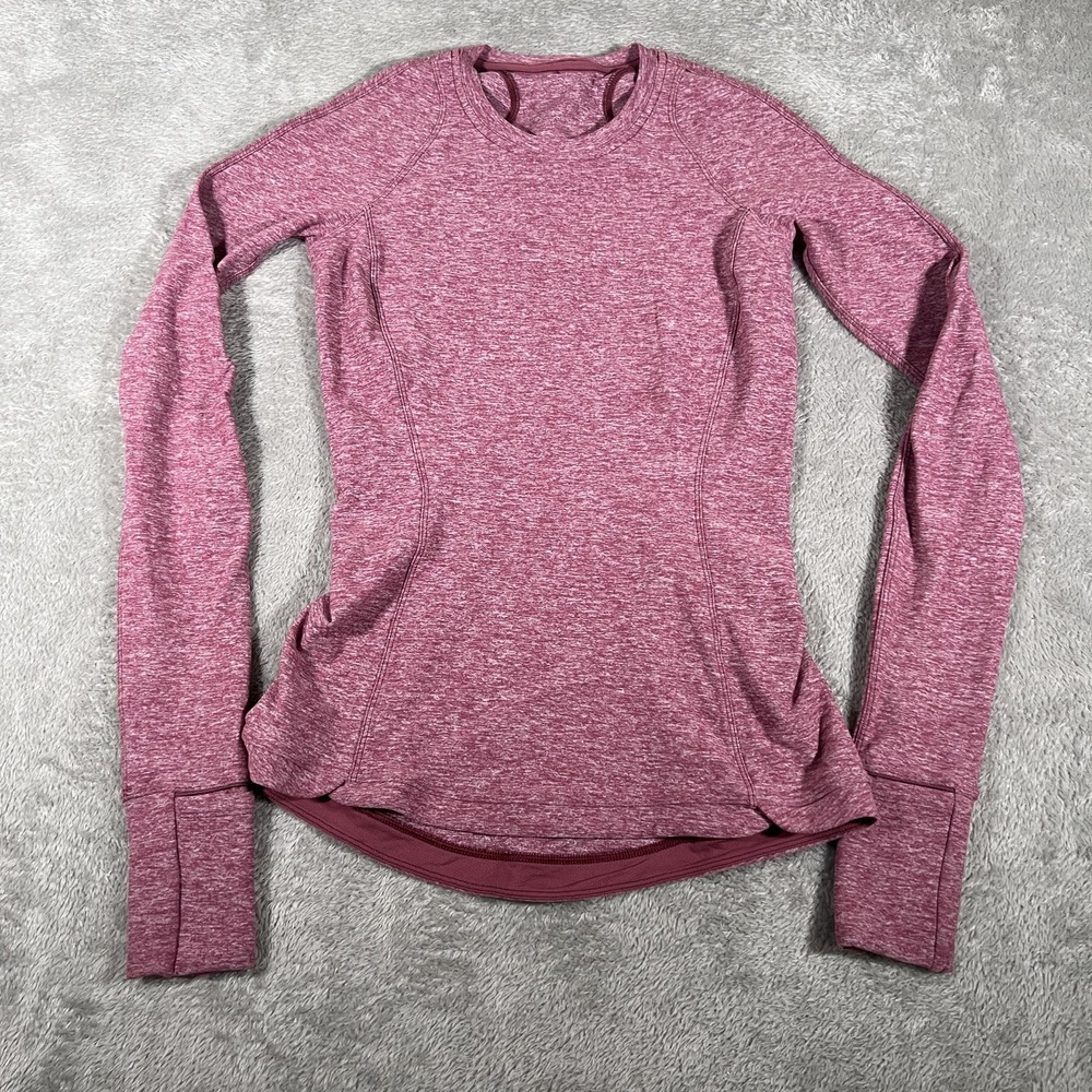 Lululemon Runderful Shirt Womens 2 Heathered Pink Long Sleeve Running Warm